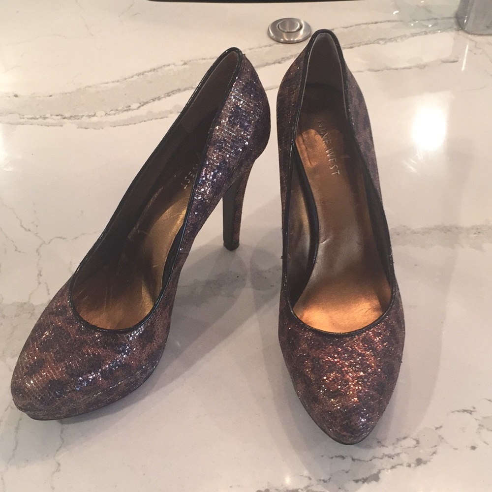 Leopard print sparkly platform heels